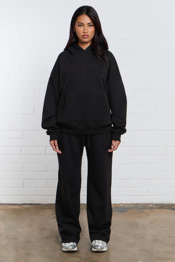 Kaiia Jeans Embossed Oversized Hoodie Black
