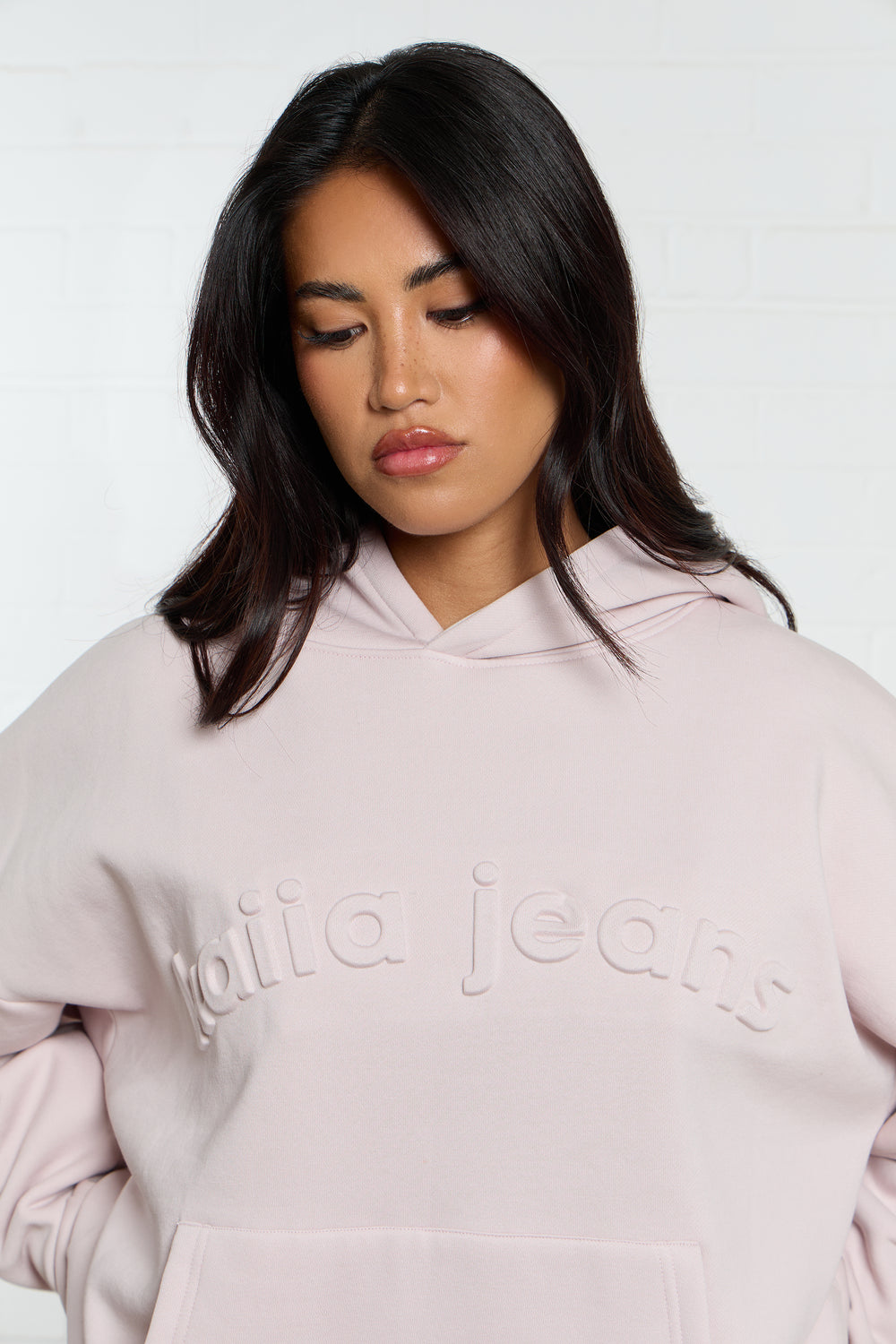 Kaiia Jeans Embossed Oversized Hoodie Pale Dusty Lilac