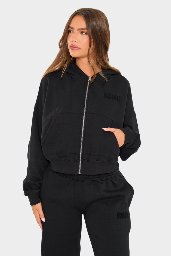 Kaiia Studio Bubble Borg Oversized Zip Through Hoodie Black