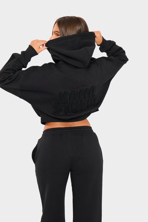 Kaiia Studio Bubble Borg Oversized Zip Through Hoodie Black