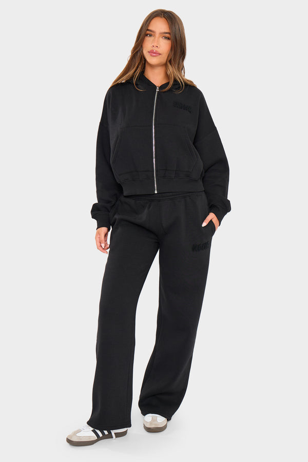Kaiia Studio Bubble Borg Oversized Zip Through Hoodie Black