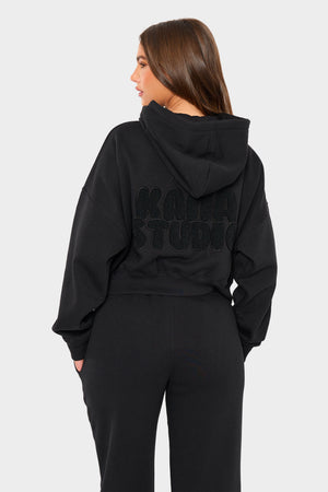 Kaiia Studio Bubble Borg Oversized Zip Through Hoodie Black