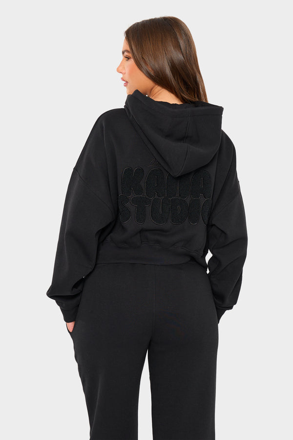Kaiia Studio Bubble Borg Oversized Zip Through Hoodie Black