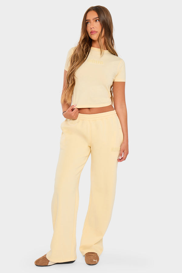 Kaiia Bubble Borg Wide Leg Joggers Soft Lemon