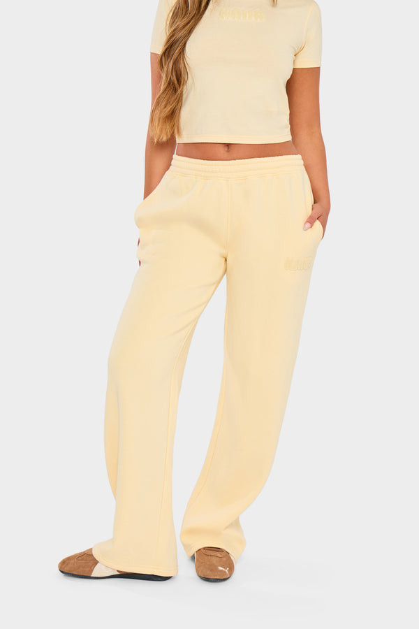 Kaiia Bubble Borg Wide Leg Joggers Soft Lemon