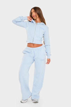 Kaiia Studio Bubble Borg Fitted Zip Through Cropped Hoodie Baby Blue