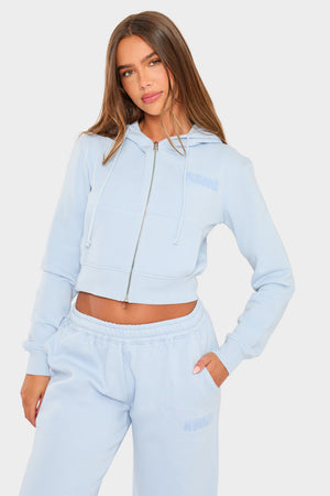 Kaiia Studio Bubble Borg Fitted Zip Through Cropped Hoodie Baby Blue