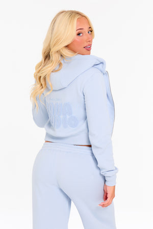 Kaiia Studio Bubble Borg Fitted Zip Through Cropped Hoodie Baby Blue
