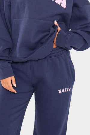 Kaiia Logo Wide Leg Joggers Navy & Pink