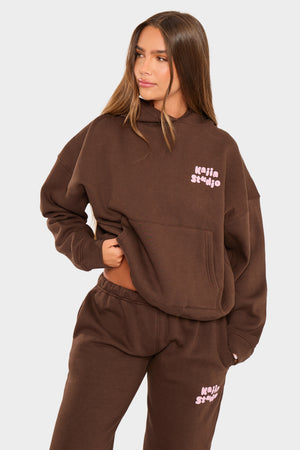Kaiia Studio Bubble Oversized Hoodie Chocolate & Pink
