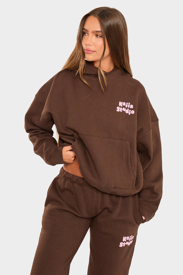 Kaiia Studio Bubble Oversized Hoodie Chocolate & Pink