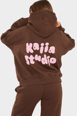 Kaiia Studio Bubble Oversized Hoodie Chocolate & Pink