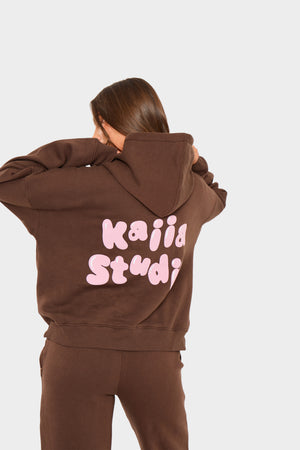 Kaiia Studio Bubble Oversized Hoodie Chocolate & Pink