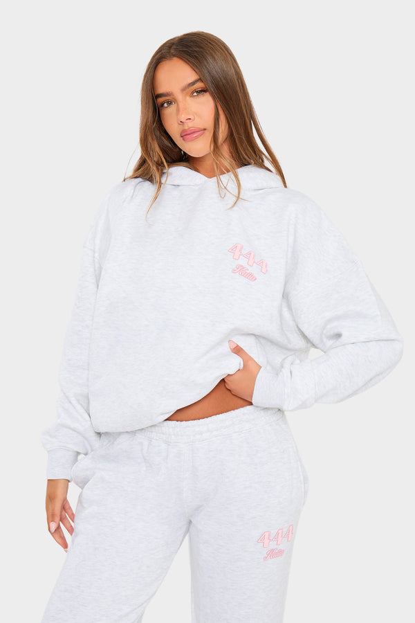 Kaiia Bubble Icon Oversized Hoodie Light Grey Marl & Pink