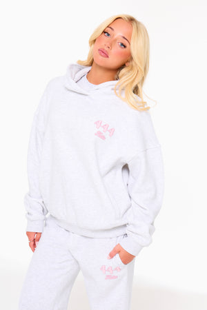 Kaiia Bubble Icon Oversized Hoodie Light Grey Marl & Pink
