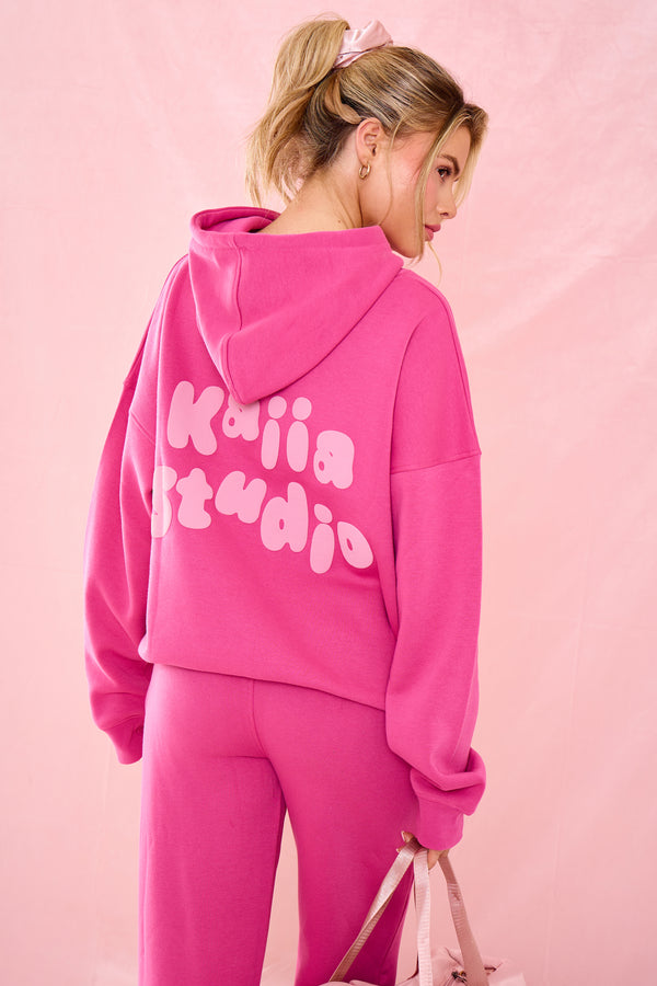 Kaiia Bubble Graphic Oversized Hoodie Dragonfruit