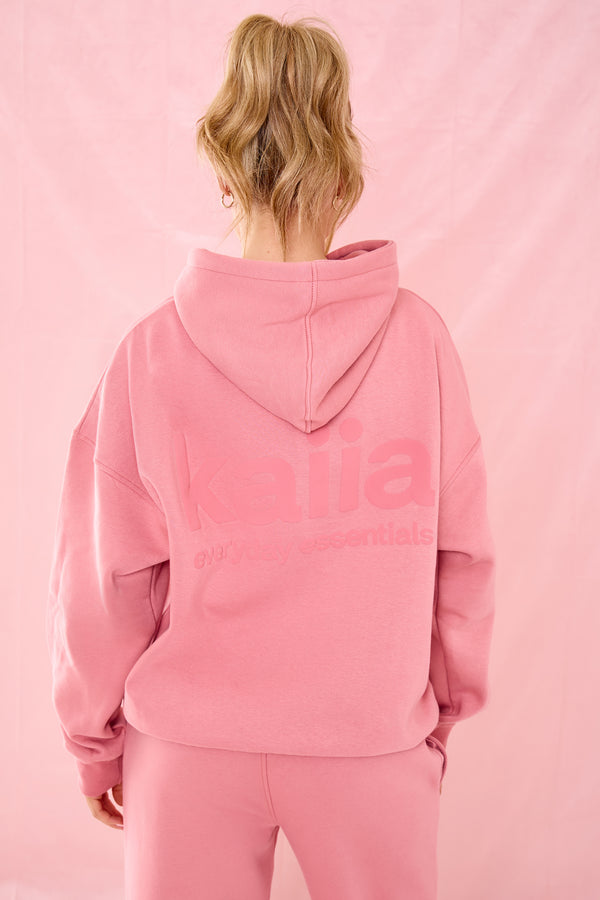 Kaiia Matte Slogan Oversized Hoodie Rosey Blush