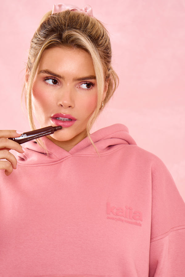 Kaiia Matte Slogan Oversized Hoodie Rosey Blush
