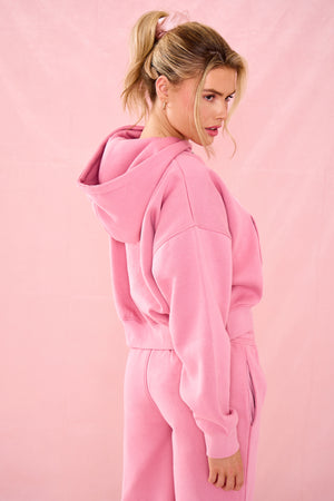 Kaiia Slogan Oversized Zip Through Hoodie Ribbon Pink