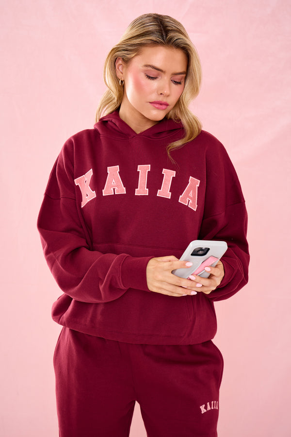 Kaiia Slogan Oversized Hoodie Warm Berry
