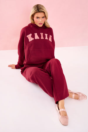 Kaiia Slogan Oversized Hoodie Warm Berry