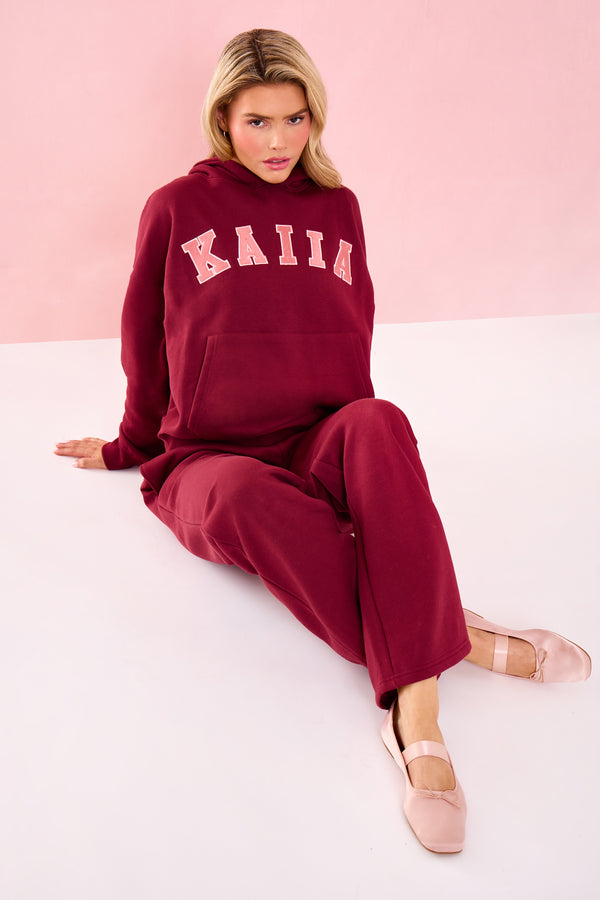 Kaiia Slogan Oversized Hoodie Warm Berry