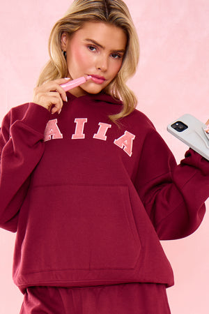 Kaiia Slogan Oversized Hoodie Warm Berry