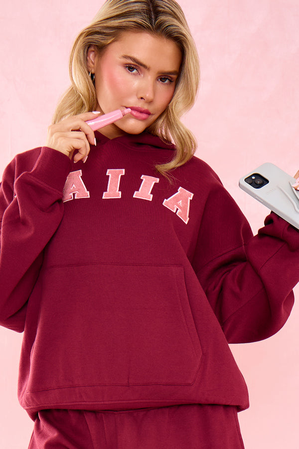 Kaiia Slogan Oversized Hoodie Warm Berry
