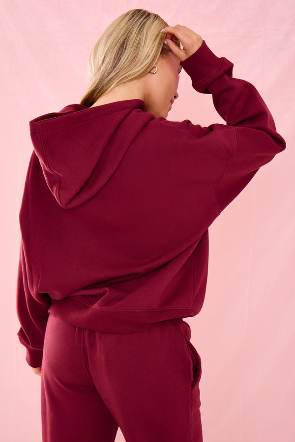 Kaiia Slogan Oversized Hoodie Warm Berry