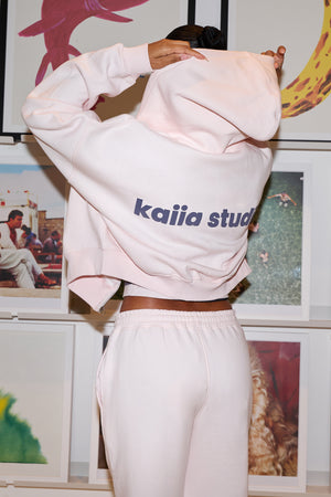 Kaiia Star Graphic Oversized Zip Through Hoodie Shell Pink & Dark Grey