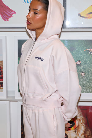 Kaiia Star Graphic Oversized Zip Through Hoodie Shell Pink & Dark Grey