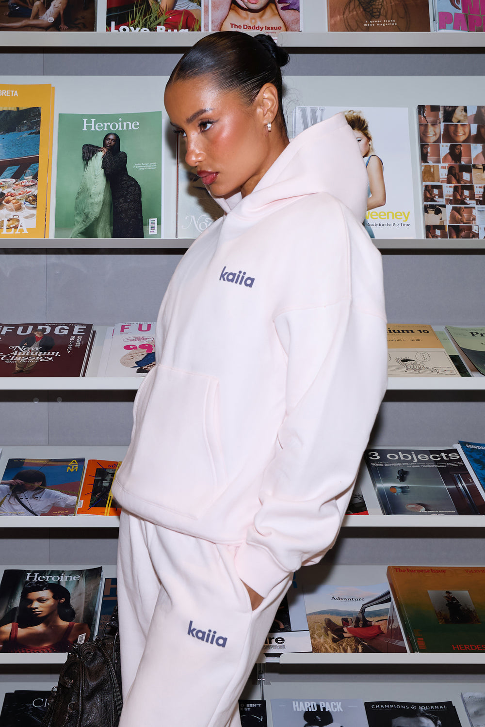 Kaiia Star Graphic Oversized Hoodie Shell Pink & Dark Grey