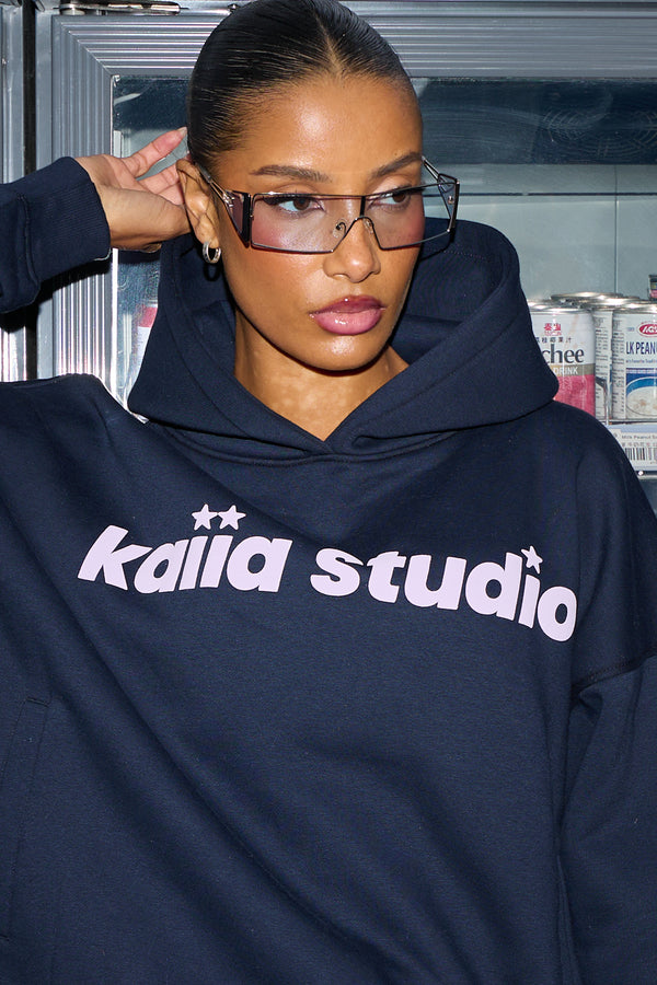 Kaiia Studio Star Oversized Hoodie Deep Navy & Lilac