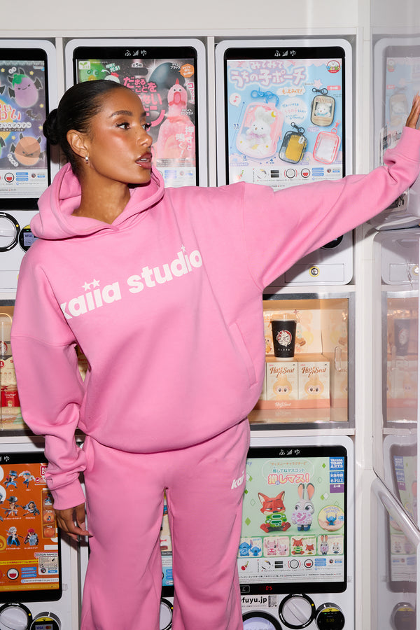 Kaiia Studio Star Oversized Hoodie Magenta Pink & Shell Pink