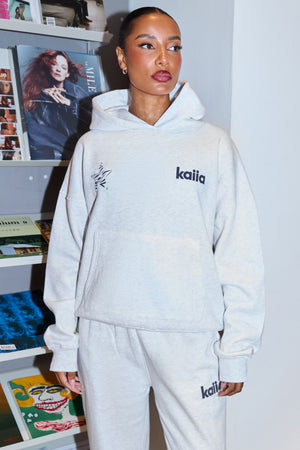 Kaiia Star Zebra Print Oversized Hoodie Light Grey Marl