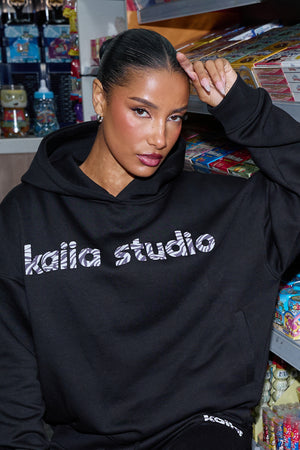 Kaiia Star Zebra Print Oversized Hoodie Black