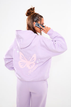 Kaiia Butterfly Graphic Oversized Hoodie Lilac & Pink