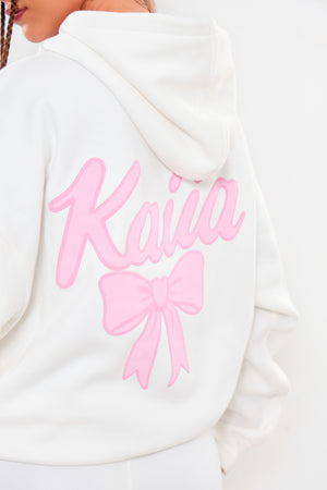 Kaiia Bow Graphic Oversized Hoodie Cream & Pink