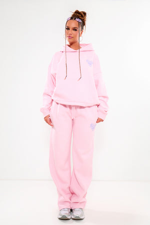 Kaiia Bow Graphic Oversized Hoodie Pink & Lilac