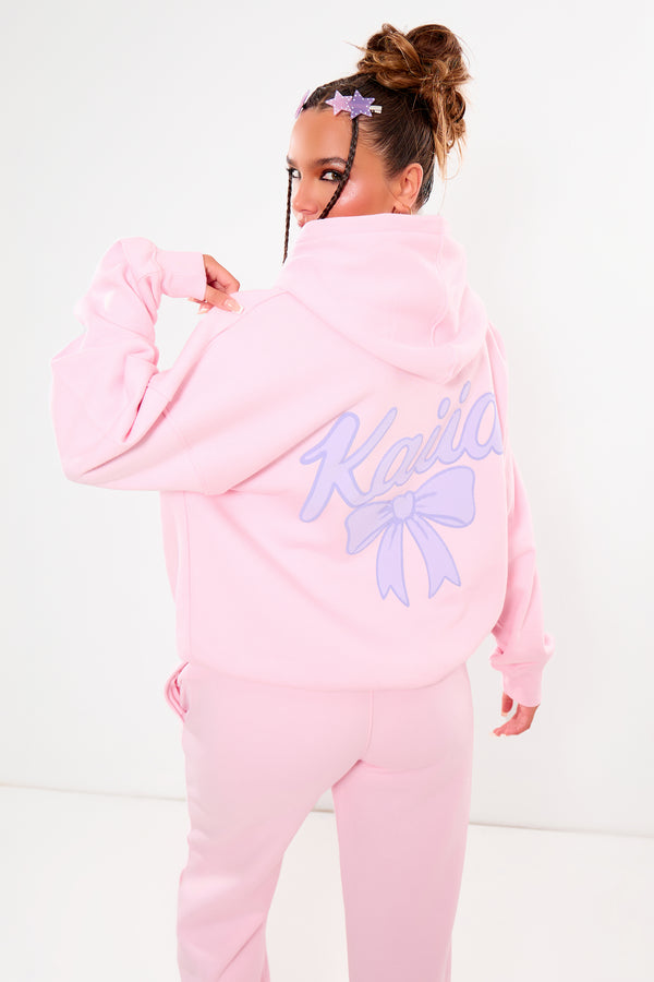 Kaiia Bow Graphic Oversized Hoodie Pink & Lilac
