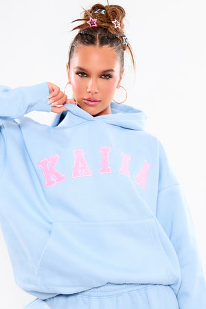 Kaiia Slogan Oversized Hoodie Baby Blue & Pink