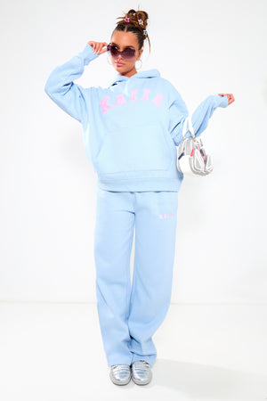 Kaiia Slogan Oversized Hoodie Baby Blue & Pink