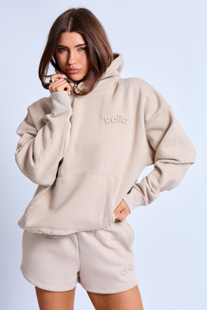 Kaiia Embossed Logo Oversized Hoodie Ash Taupe