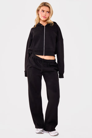 Kaiia Embossed Logo Oversized Zip Through Hoodie Black