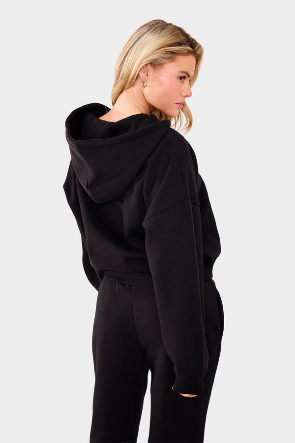 Kaiia Embossed Logo Oversized Zip Through Hoodie Black