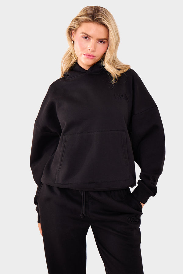Kaiia Embossed Logo Oversized Hoodie Black