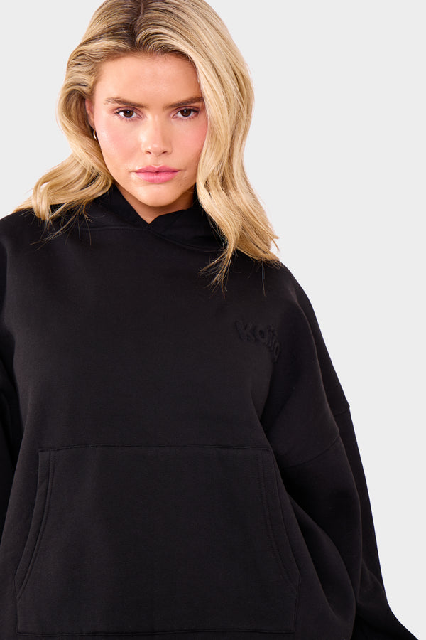 Kaiia Embossed Logo Oversized Hoodie Black