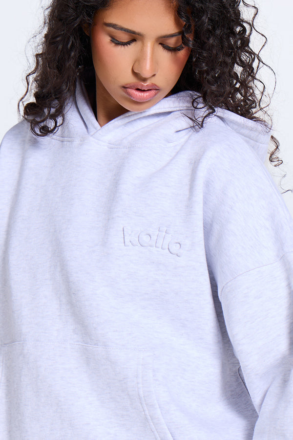 Kaiia Embossed Logo Oversized Hoodie Light Grey Marl