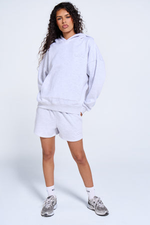 Kaiia Embossed Logo Oversized Hoodie Light Grey Marl