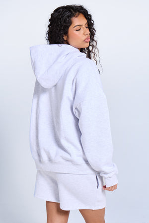Kaiia Embossed Logo Oversized Hoodie Light Grey Marl